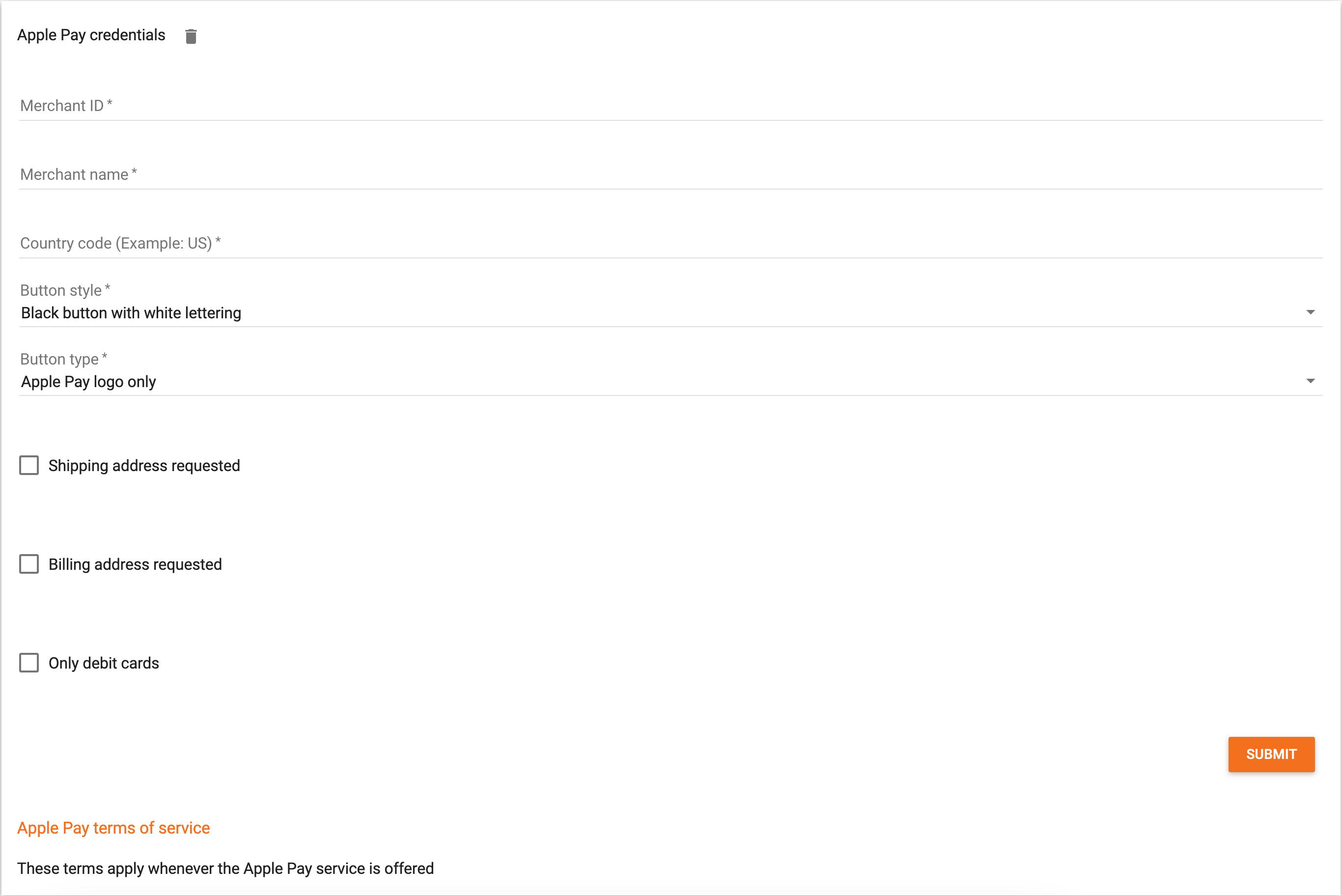 Alternative payment methods settings